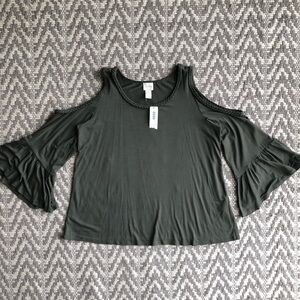 Chico’s braided cold shoulder flare sleeve top Chico’s size 2 petite